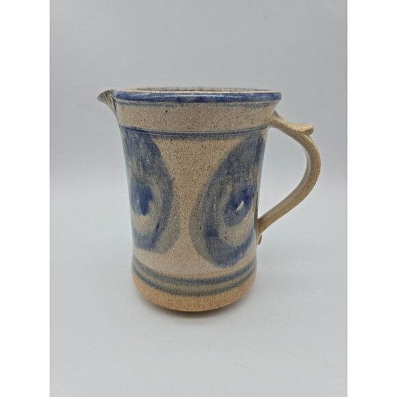 Studio Art Pottery Pitcher Artist Signed Stoneware Hand Thrown Original Piece - Picture 1 of 10